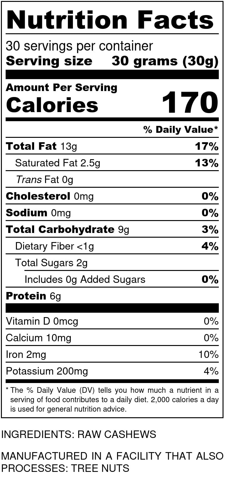 Raw Whole Unsalted Cashews 32 Oz (2 Lb) 100% Natural | No Chemicals | Batch Tested Gluten & Peanut Free | Non-Gmo | Keto And Pal