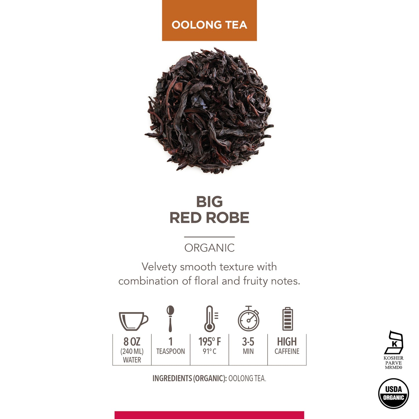 Teabloom Usda Organic Big Red Robe Oolong Loose Leaf Tea, Full-Bodied Velvety Smooth Texture With Floral And Fruity Notes, 1.76