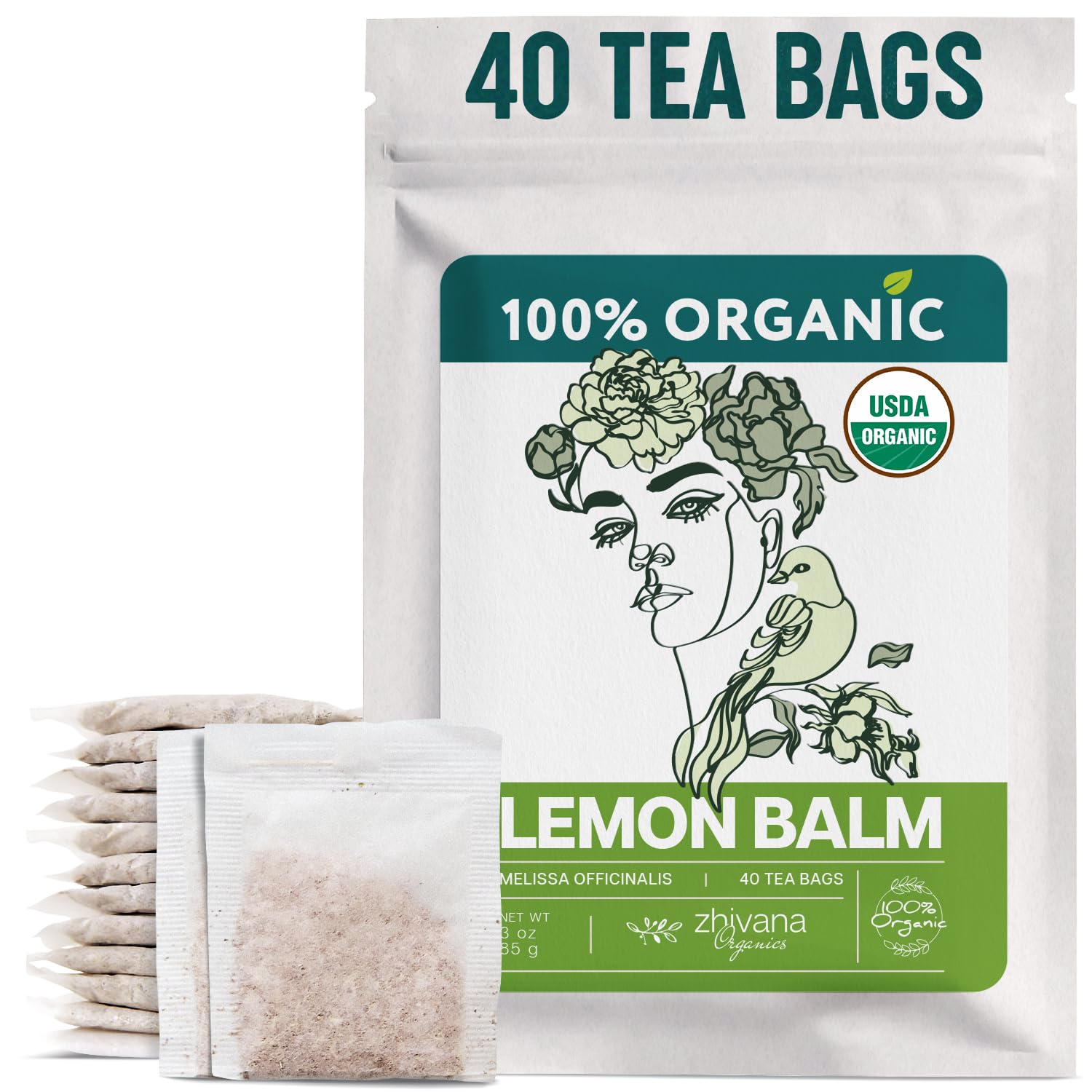 Lemon Balm Tea Organic (40 Tea Bags) - Melissa Tea  Te De Tolonjil - Calming Herbal Teabags For Sleep  Emotional Balance
