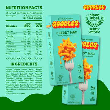 Goodles Cheddy Mac & Cheese 12 Pack, 6Oz - 14G Protein, 6G Fiber With Prebiotics, 21 Nutrients And Made W/Real Cheese! | Clean L