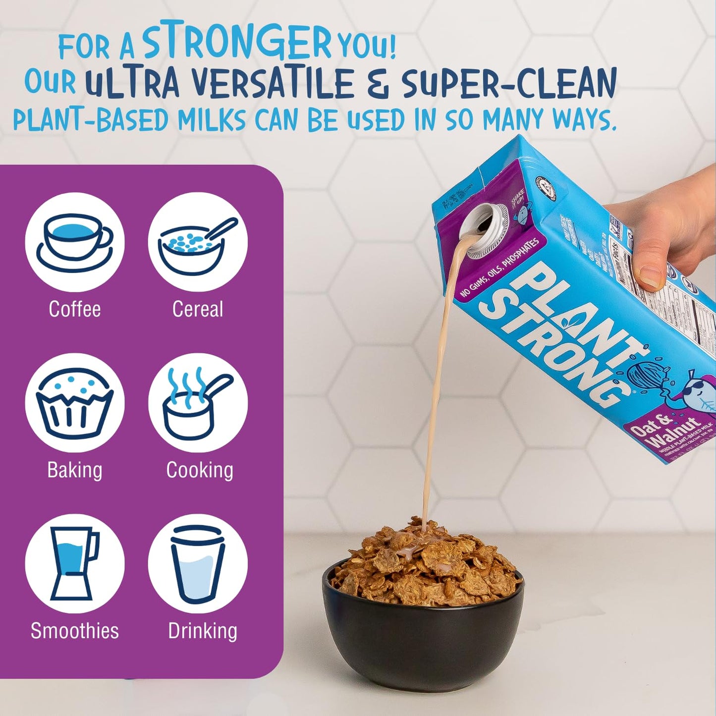 PLANTSTRONG Oat & Walnut Milk 32oz - NON-GMO - Plant Based, Vegan - Gluten Free Dairy Free - Shelf Stable - Lactose Free Milk -
