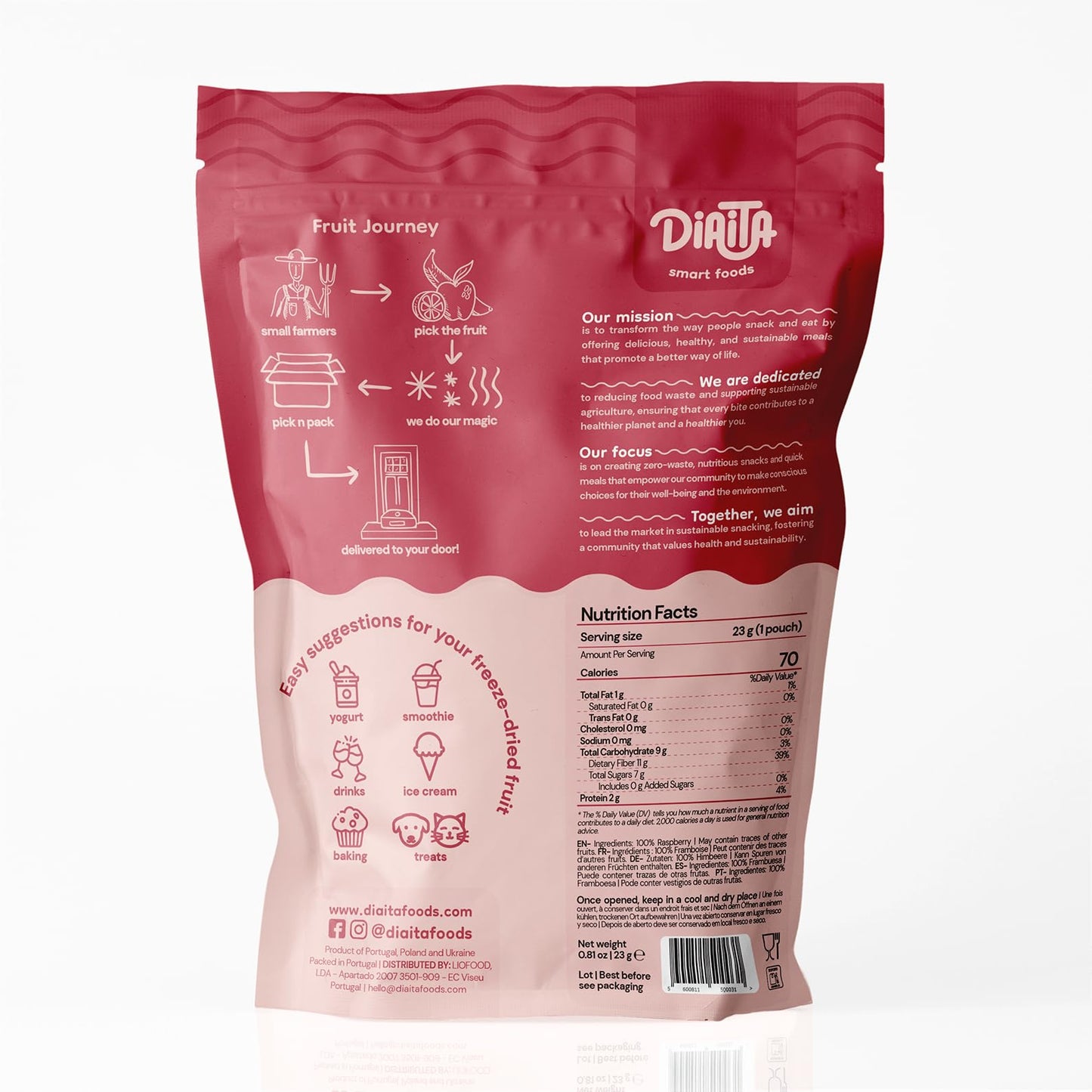 Freeze-Dried Raspberry - 7 Pack - 100% Real Fruit, No Sugar Added, Crunchy & Delicious, Long Shelf Life
