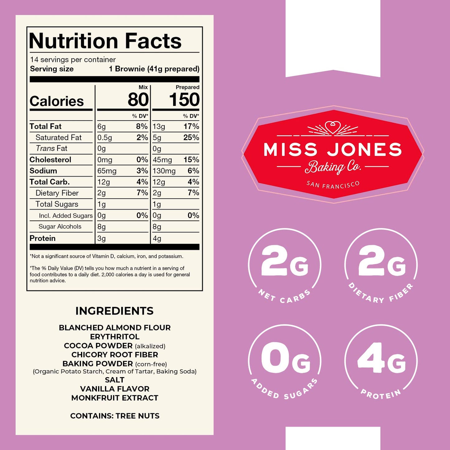 Miss Jones Baking Keto Brownie Mix - Gluten Free, Low Carb, No Sugar Added, Naturally Sweetened Desserts & Treats - Diabetic, At