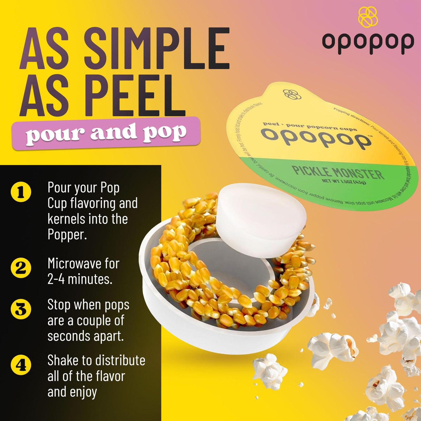 OPOPOP Microwave Popcorn - Pickle Monster Flavor, Non-GMO, Gluten Free, 1.5 Ounce (Pack of 6)