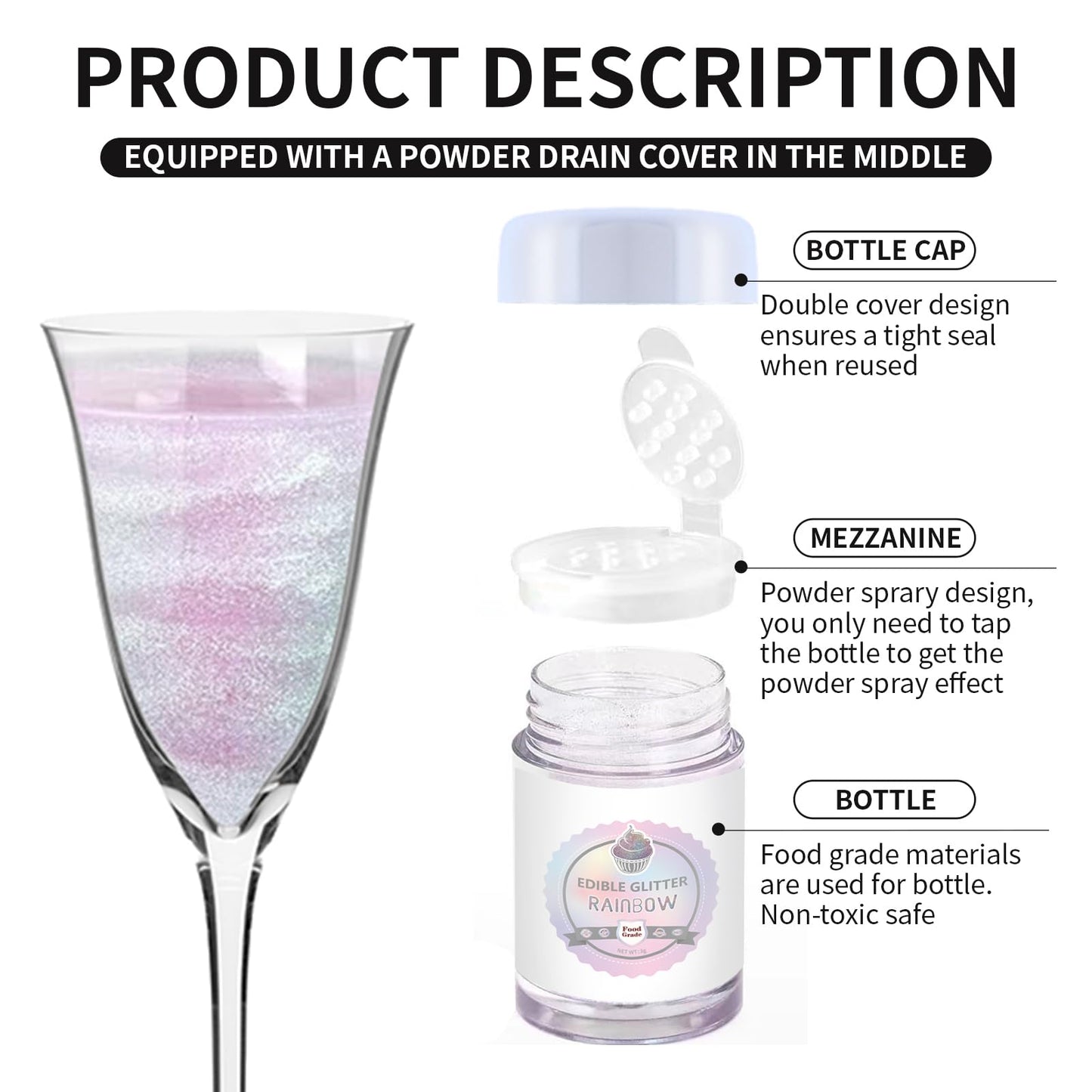 Edible Luster Dust 8 Colors Set - Edible Glitter For Cocktails, Rainbow Food Grade Powder Glitter For Drinks, Chocolate, Cake De