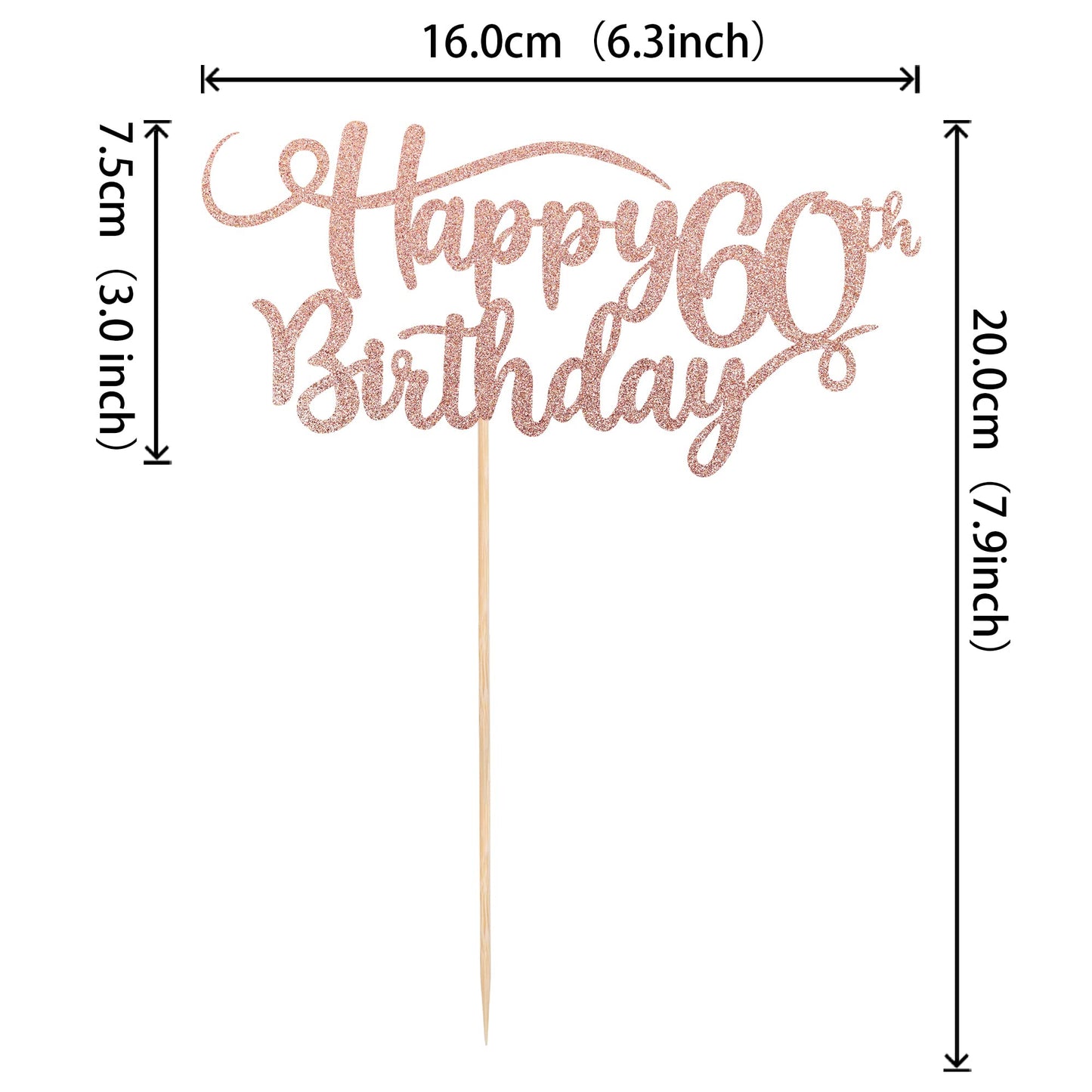 Rssta i Happy 60th Birthday Cake Topper, Rose Gold Glitter, Model XM042, Party Decoration, Number 60