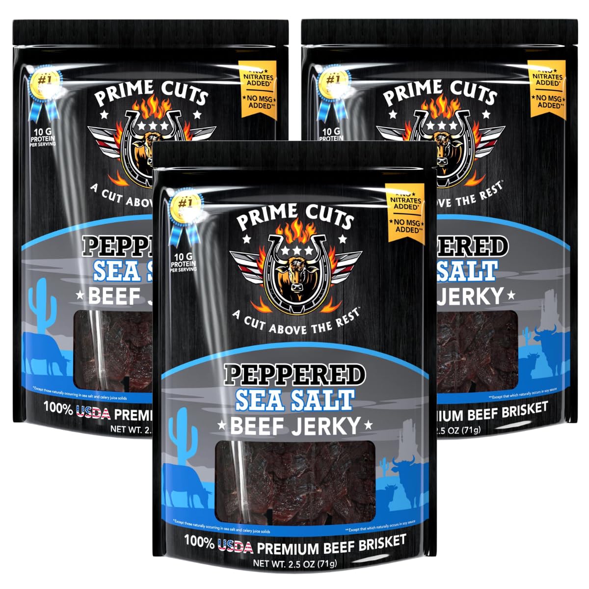 Prime Cuts Peppered Sea Salt Beef Jerky | Usda Prime Brisket | Classic Black Pepper And Sea Salt Flavor | High-Protein  Low-Fat Snack | No Artificial Ingredients | Perfect Anytime