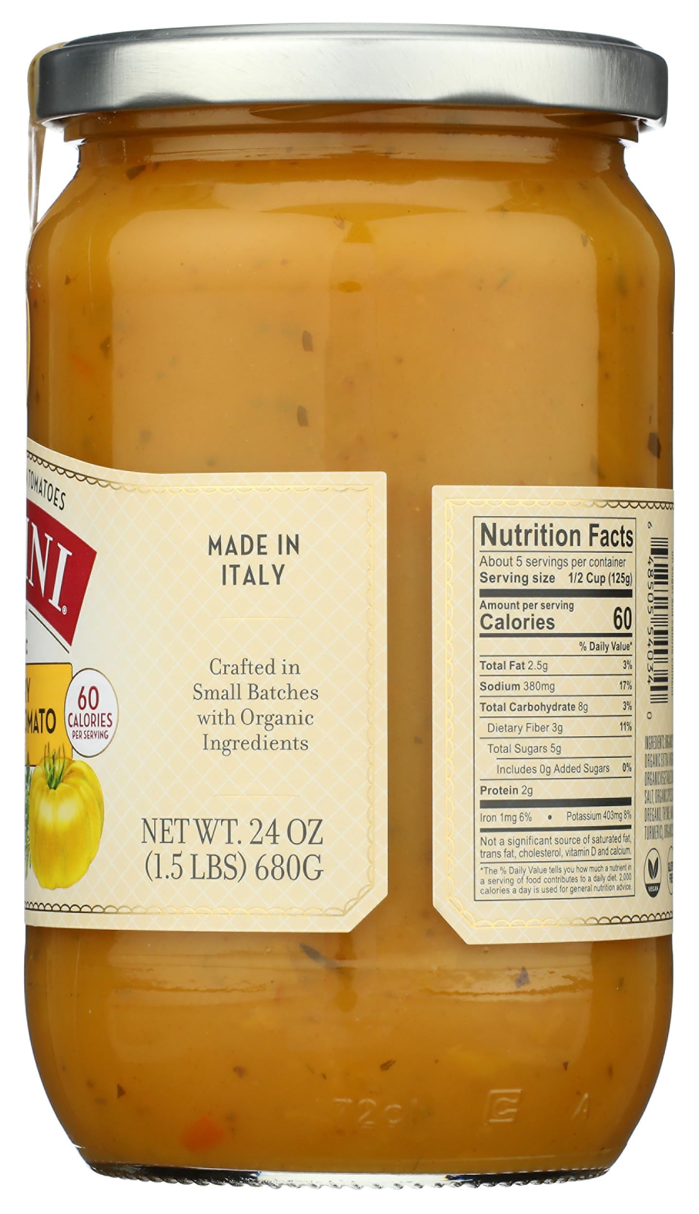 Lucini Organic Golden Tomato Sauce - Classic Italian Sauce in Glass Jar - Fresh Organic Tomatoes - No Sugar Added Pasta Sauce, 2