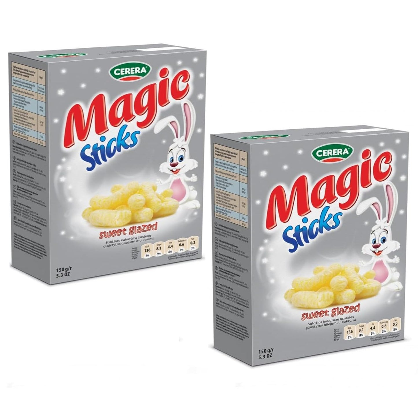 CERERA Magic Corn Sticks - Sweet Glazed Corn Puffs with Sugar and Oil 150g (2 Pack) - Healthy Snack Ideal for Sharing with Frien