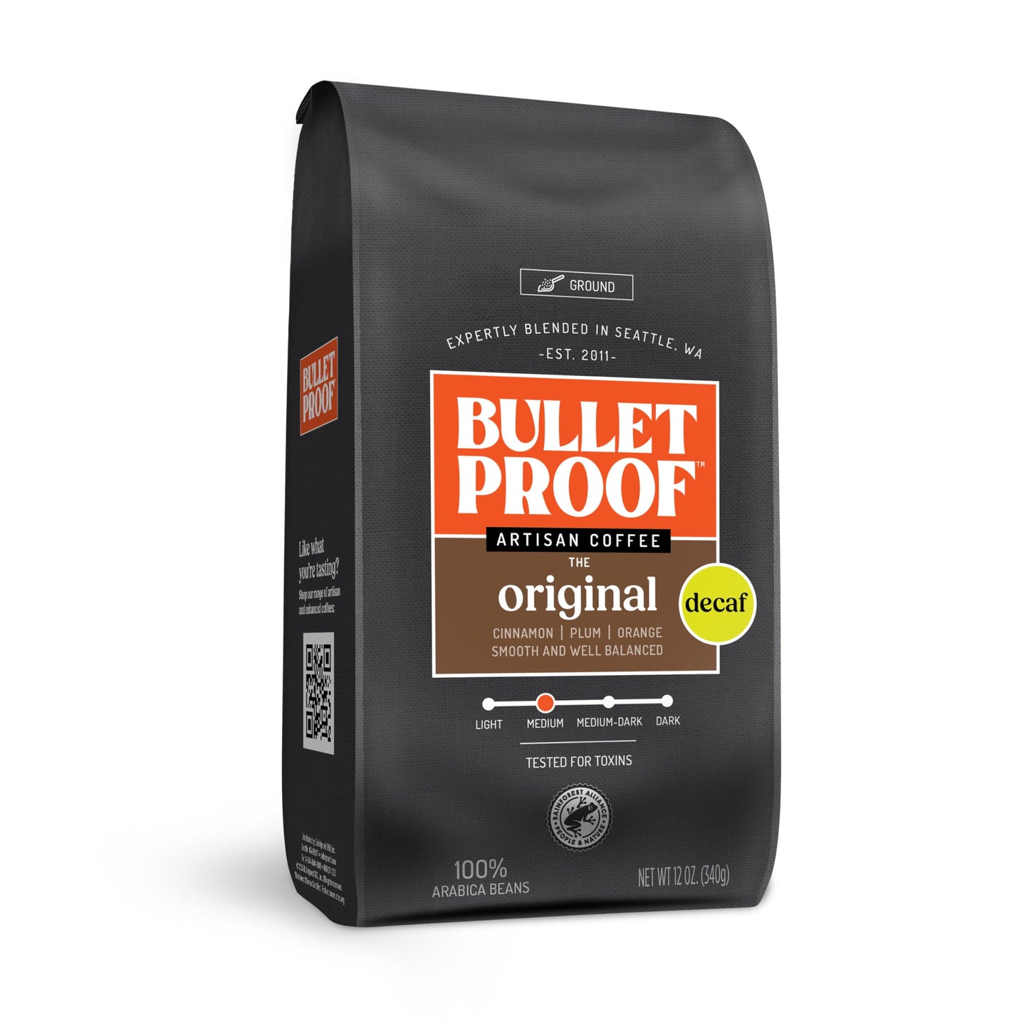 Bulletproof Original Medium Roast Ground Decaf Coffee, 100% Arabica, 12 Ounces, Clean Coffee Tested for Toxins
