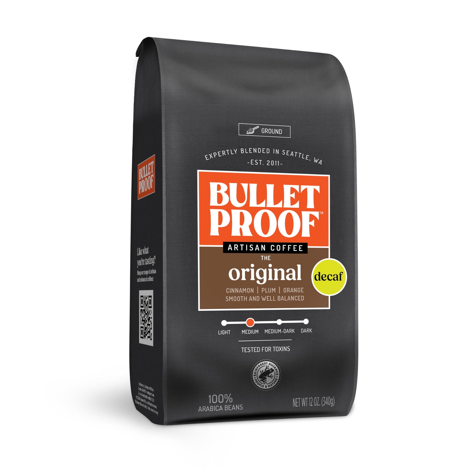 Bulletproof Original Medium Roast Ground Decaf Coffee, 100% Arabica, 12 Ounces, Clean Coffee Tested for Toxins
