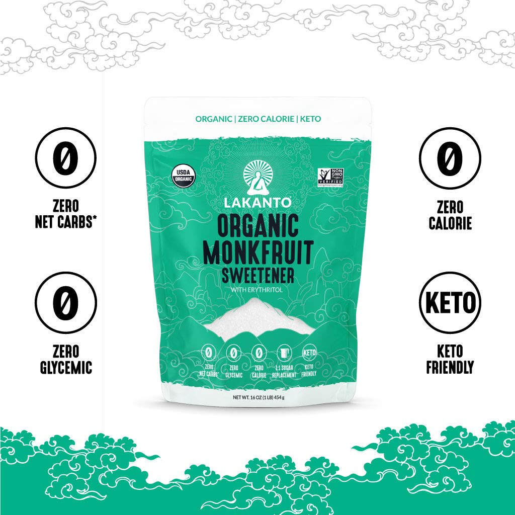 Lakanto Organic Classic Monk Fruit Sweetener With Erythritol - White Sugar Substitute, Zero Calorie, Keto Diet Friendly, Zero Ne