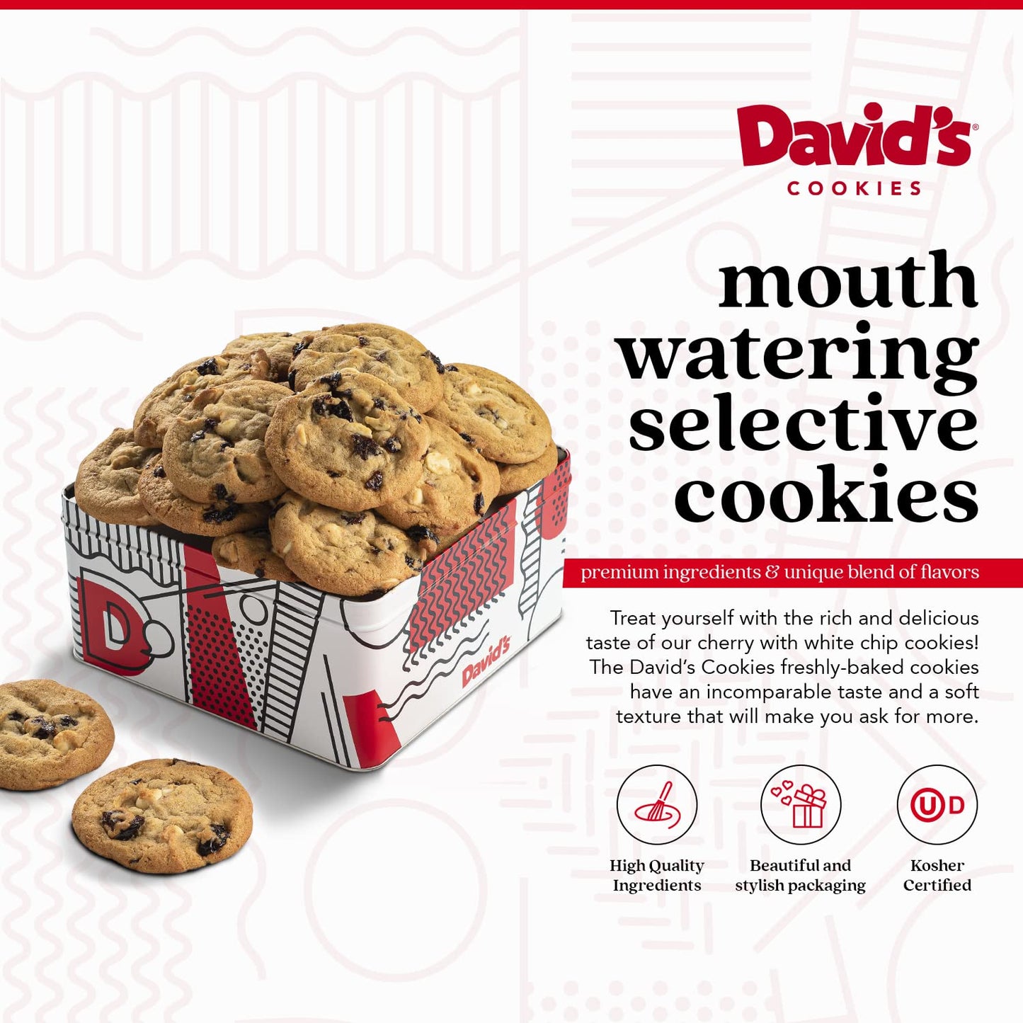 Davids Cookies Freshly Baked Cookies - Delicious Handmade Soft Variety - Exquisite Gourmet Gift For Friends & Family On Special Occasions - Cherry White Chip 2Lbs