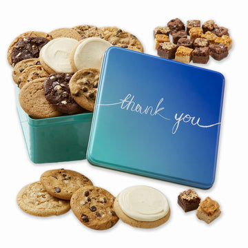Mrs. Fields - Give Thanks Cookie And Brownie Combo Tin, Assorted With 16 Original Size Cookies, 18 Brownie Bites And 3 Hand-Frosted Cookies (37 Count)