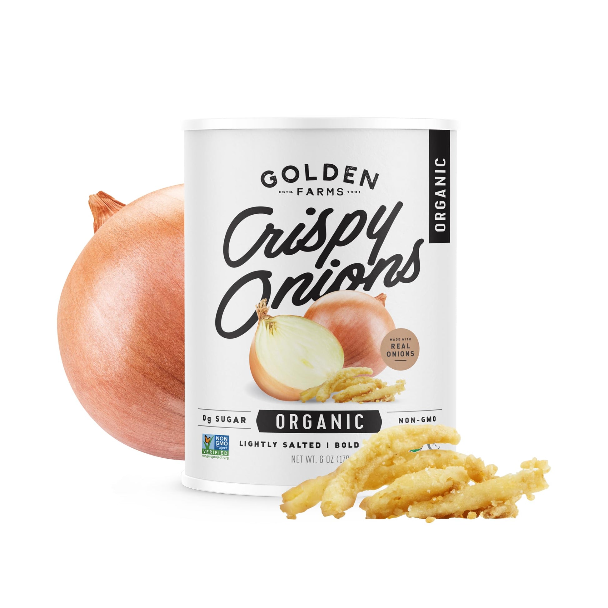 Golden Farms Organic Crispy Fried Onions - Kosher, Vegan, Gluten, NON-GMO, USDA Organic - 12 Oz (Two Pack, 6oz each) Great on Sa