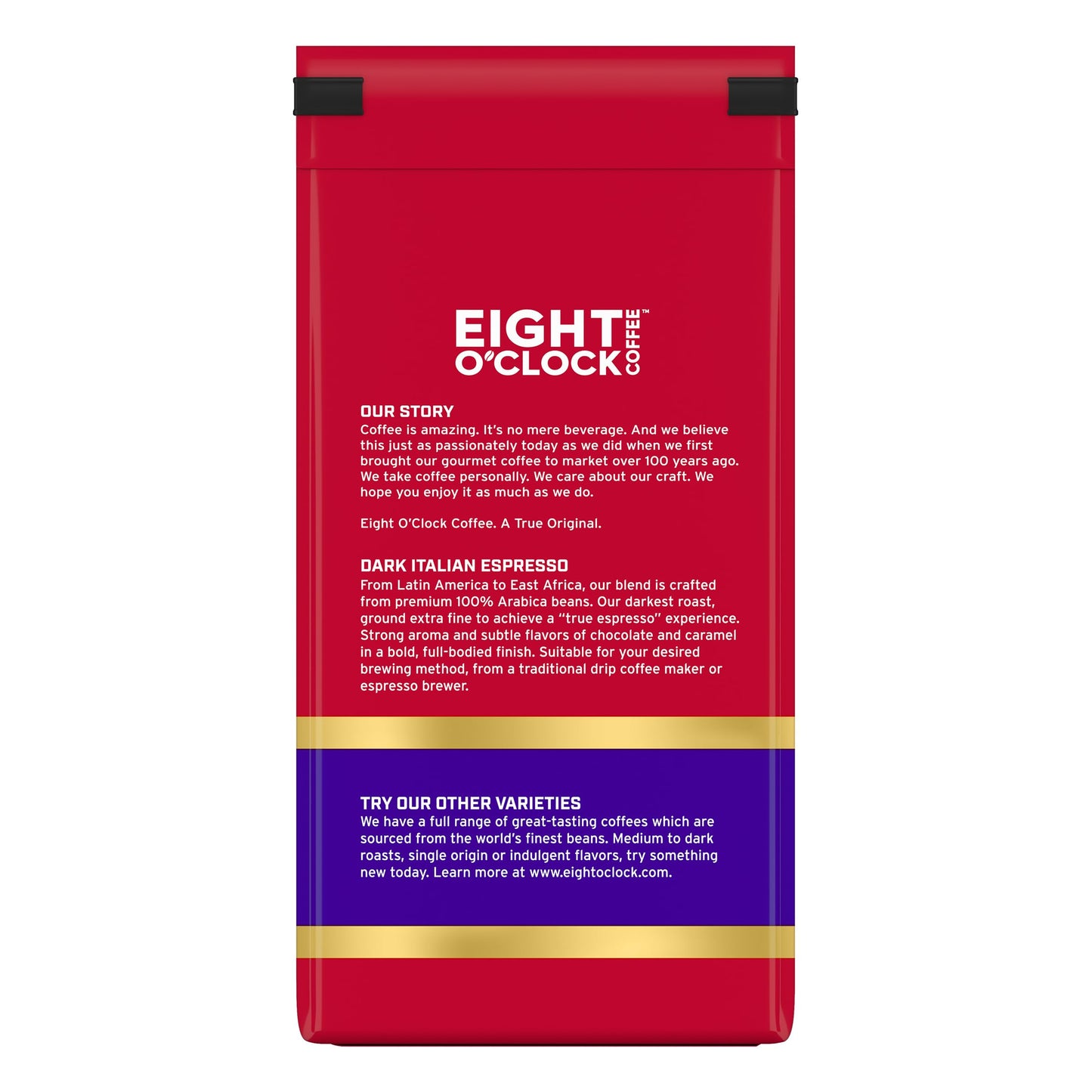 Eight O'Clock Coffee Dark Italian Espresso, 11 Ounce (Pack Of 6), Dark Roast Ground Coffee 100% Arabica, Bold & Chocolaty