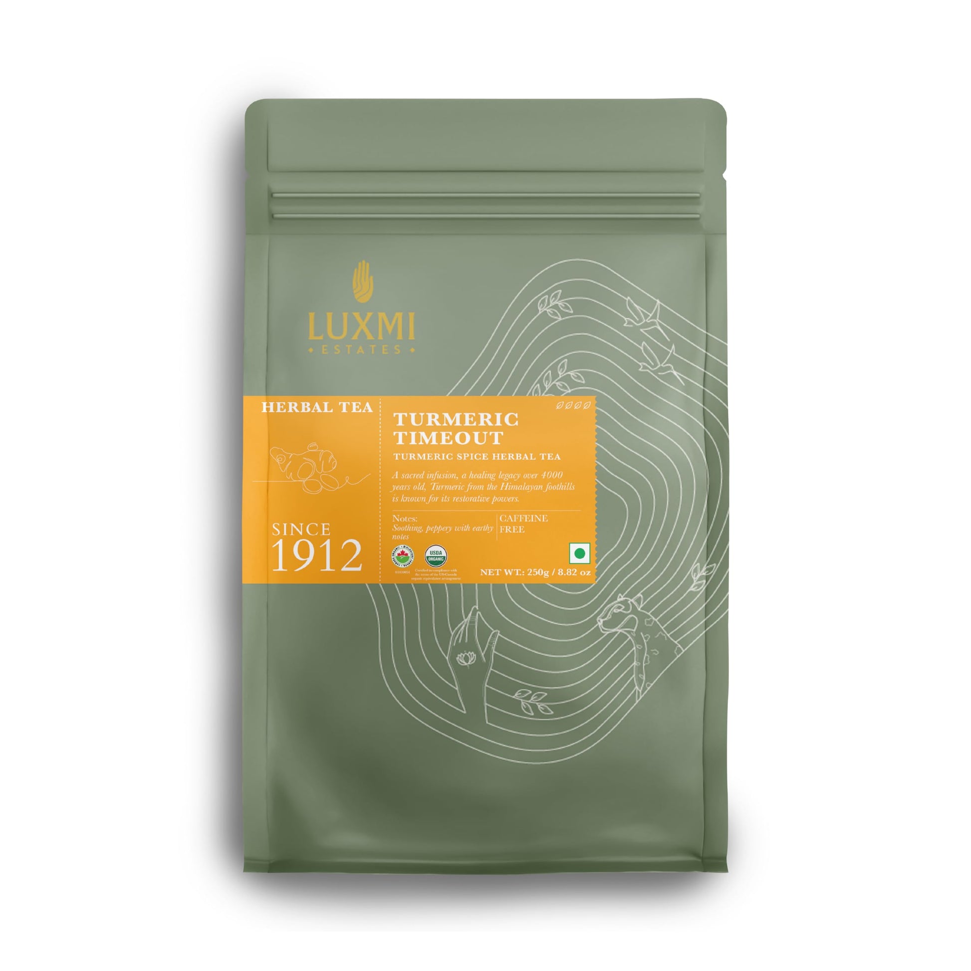 Luxmi Estates Turmeric Time-Out Herbal Loose Tea 250G Pack | Certified Usda Organic Herbal Tea | With Organic Turmeric, Ginger,