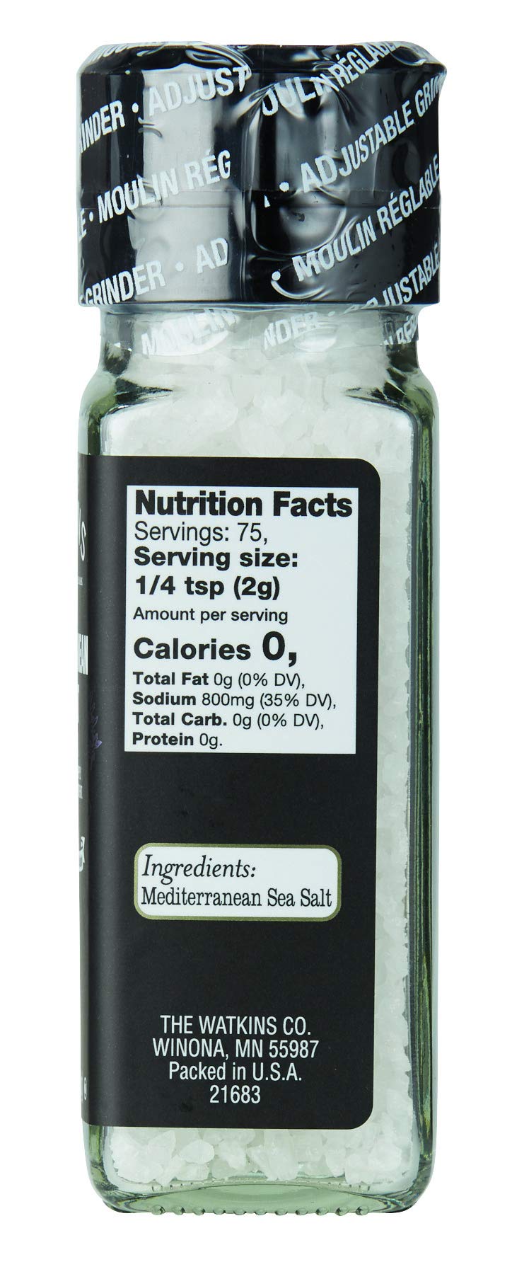 Watkins Mediterranean Sea Salt Grinder  5.3 Oz