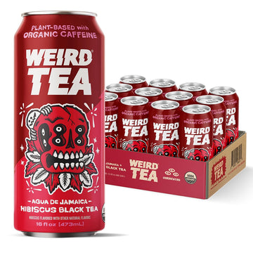 WEIRD Organic Hibiscus Black Tea, 16oz Cans, 160mg Caffeine, Pack of 12 - Bold & Refreshing Energy Drink Alternative