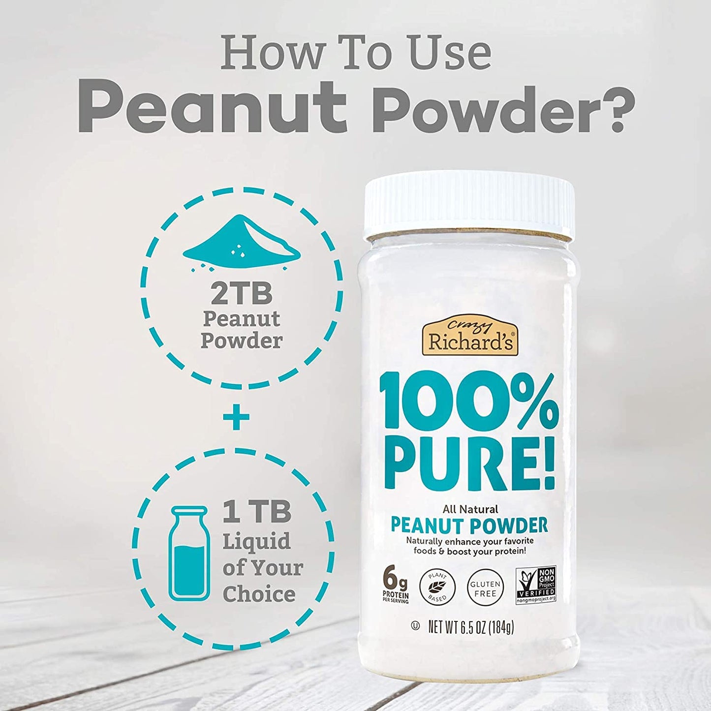 Crazy Richards - 100% All-Natural Peanut Powder, Powdered Peanut Butter, No Sugar Added, Non-GMO, Vegan Resealable Jar Pack of 1