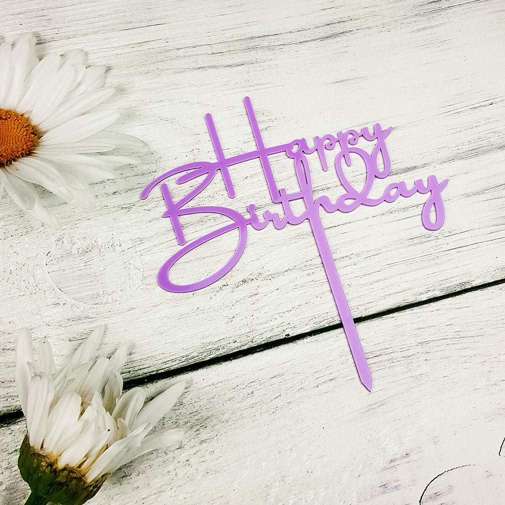 Happy Birthday Cake Topper For Birthday Party Decorations - Purple Acrylic