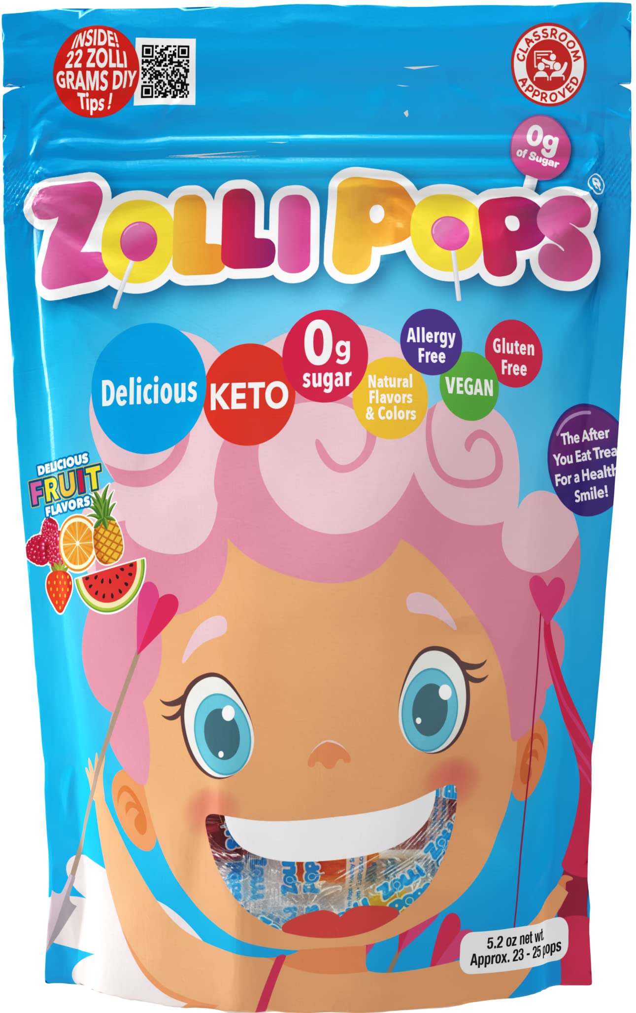 Zollipops Valentines with 22 Zolli Grams Fruit Assorted 5.2oz (Angel) - Spread Love with a Sweet and Dental-Friendly Valentines