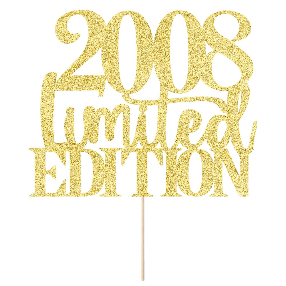 Yetxel Cake Topper - Limited Edition 2008, Handmade Golden Glitter, 17th Birthday Decoration for Men and Women