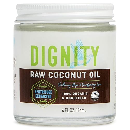 Dignity Coconuts Raw Coconut Oil - 100 Organic Unrefined Coconut Oil - 4 Fl Oz Glass Jar - Centrifuge Extracted