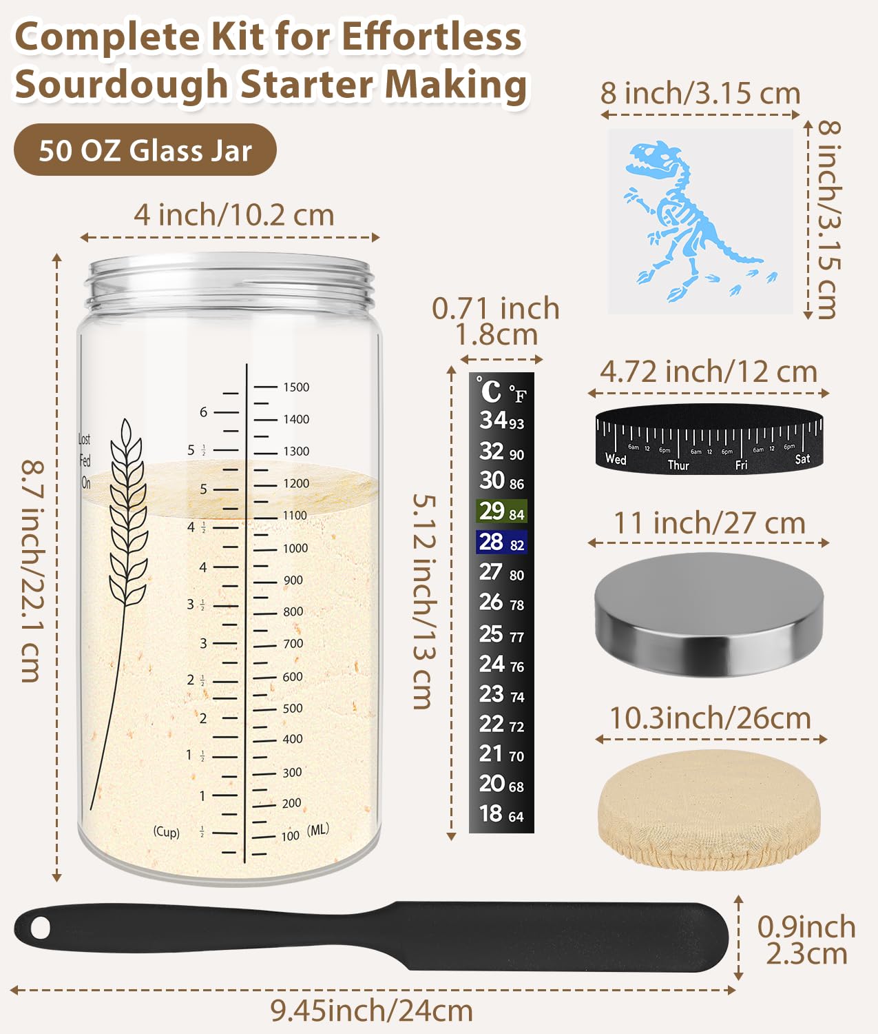 Keafont Sourdough Starter Jar Kit, 50oz Wide Mouth, Black, 1 Pack (Model: KF-GLASS-BK)