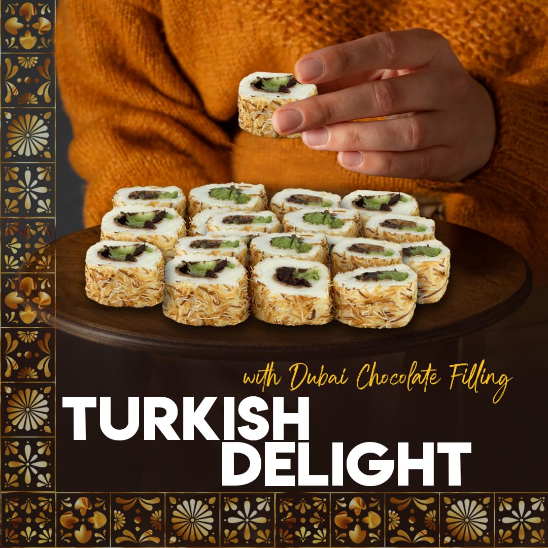 GÜLLÜOGLU Turkish Delight with Dubai Chocolate Filling, 200g (6 pieces), Gourmet Middle Eastern Candy