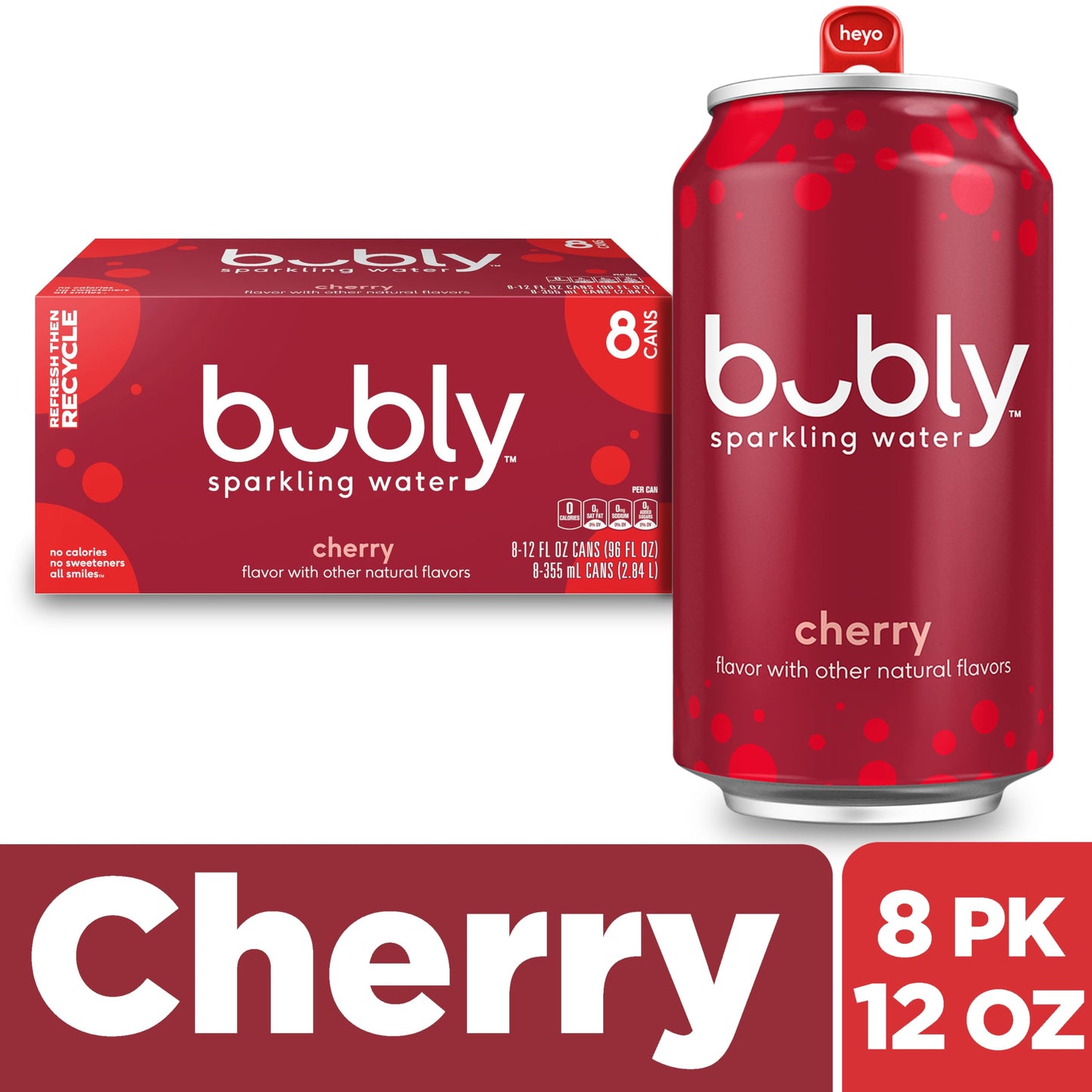 bubly Sparkling Water, Cherry, Zero Sugar & Zero Calories, Seltzer Water, 12 Fl Oz Cans (Pack of 8)
