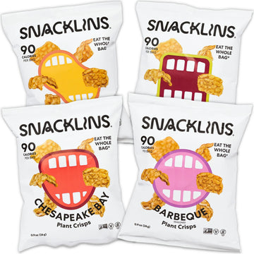 SNACKLINS Plant Based Crisps 4 Flavor Variety - Nacho, BBQ, Teriyaki, Chesapeake Bay - Gluten Free, Grain Free, 100% Kosher, Veg