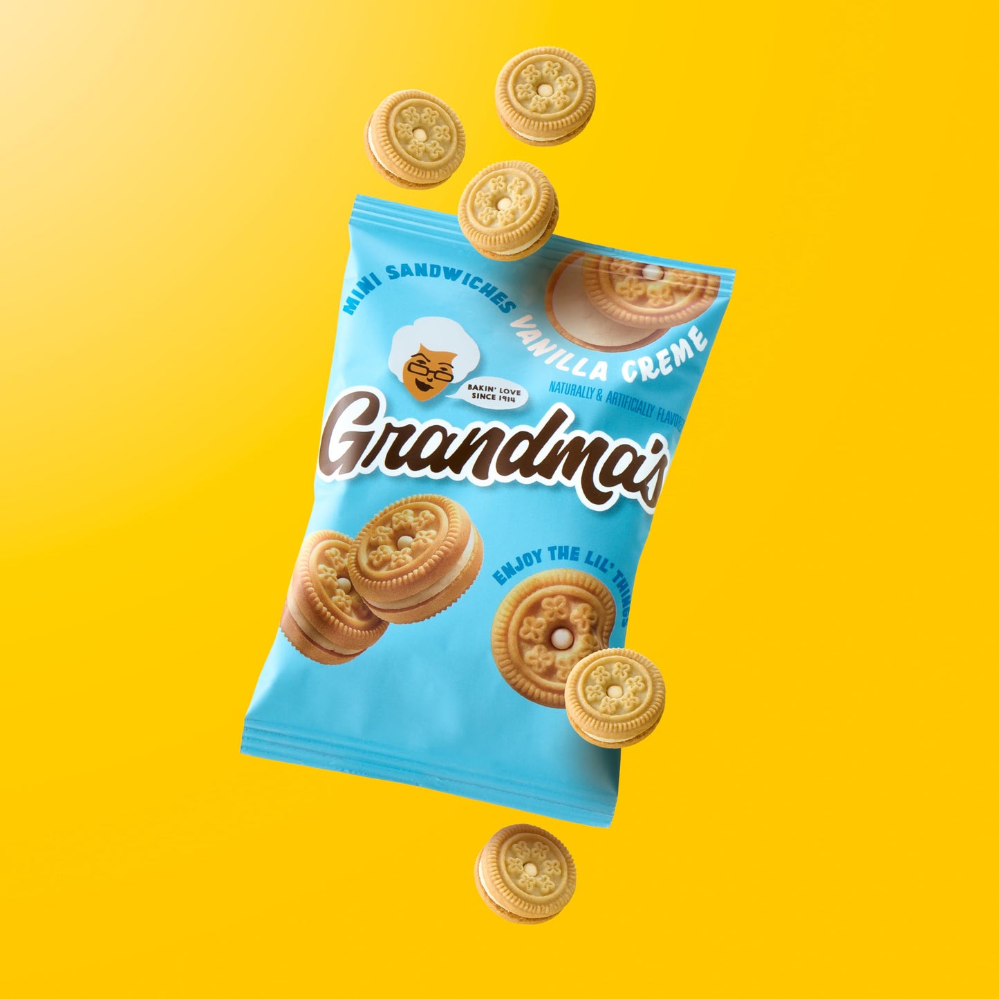Grandmas Mini Cookies, Vanilla Sandwich Crme Cookies, 3.71 Oz Cookie Bag, (24 Pack) (Packaging May Vary)