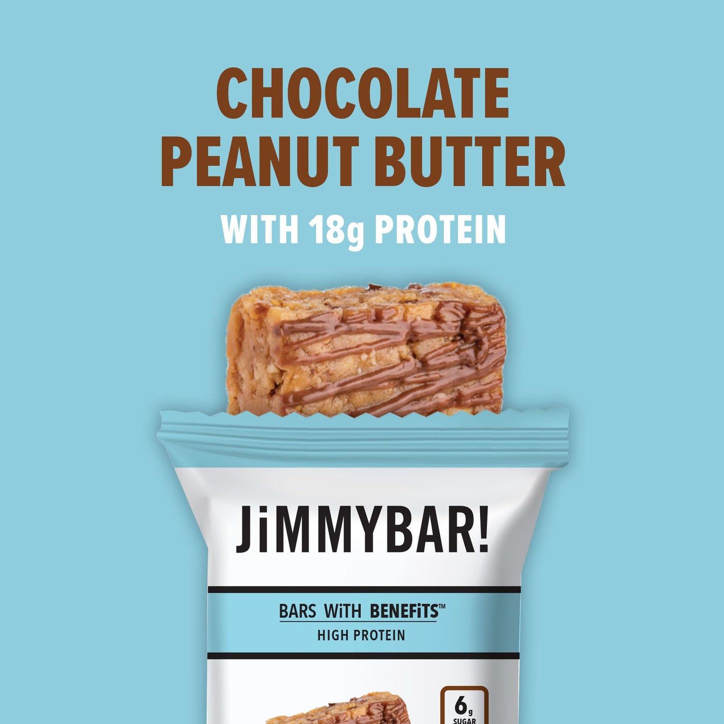 Jimmybar! Chocolate Peanut Butter Protein Bars 18G Protein Bar, 6G Low Sugar - 12 Count - 58G Health Bars - Functional Snack With Real Peanuts & Hand-Drizzled Chocolate