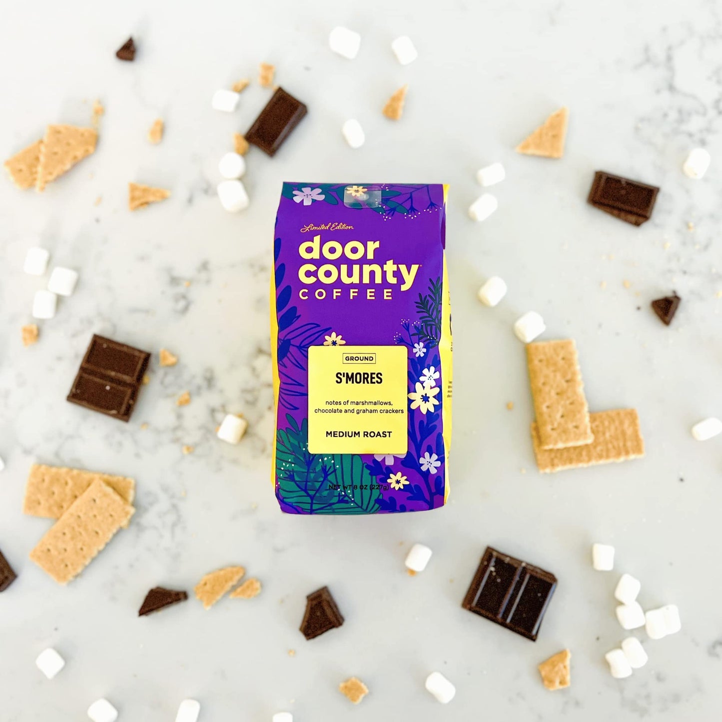 Door County Coffee Smores Flavored Coffee Ground | 8 Oz Bag | Spring-Summer Seasonal | Medium Roast | 100% Specialty Arabica | C