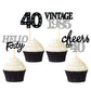 24 Pcs Glitter 40th Birthday Cupcake Toppers for Celebrating Forty Years Old Birthday Party Decorations (Black&Silver)