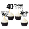 24 Pcs Glitter 40th Birthday Cupcake Toppers for Celebrating Forty Years Old Birthday Party Decorations (Black&Silver)