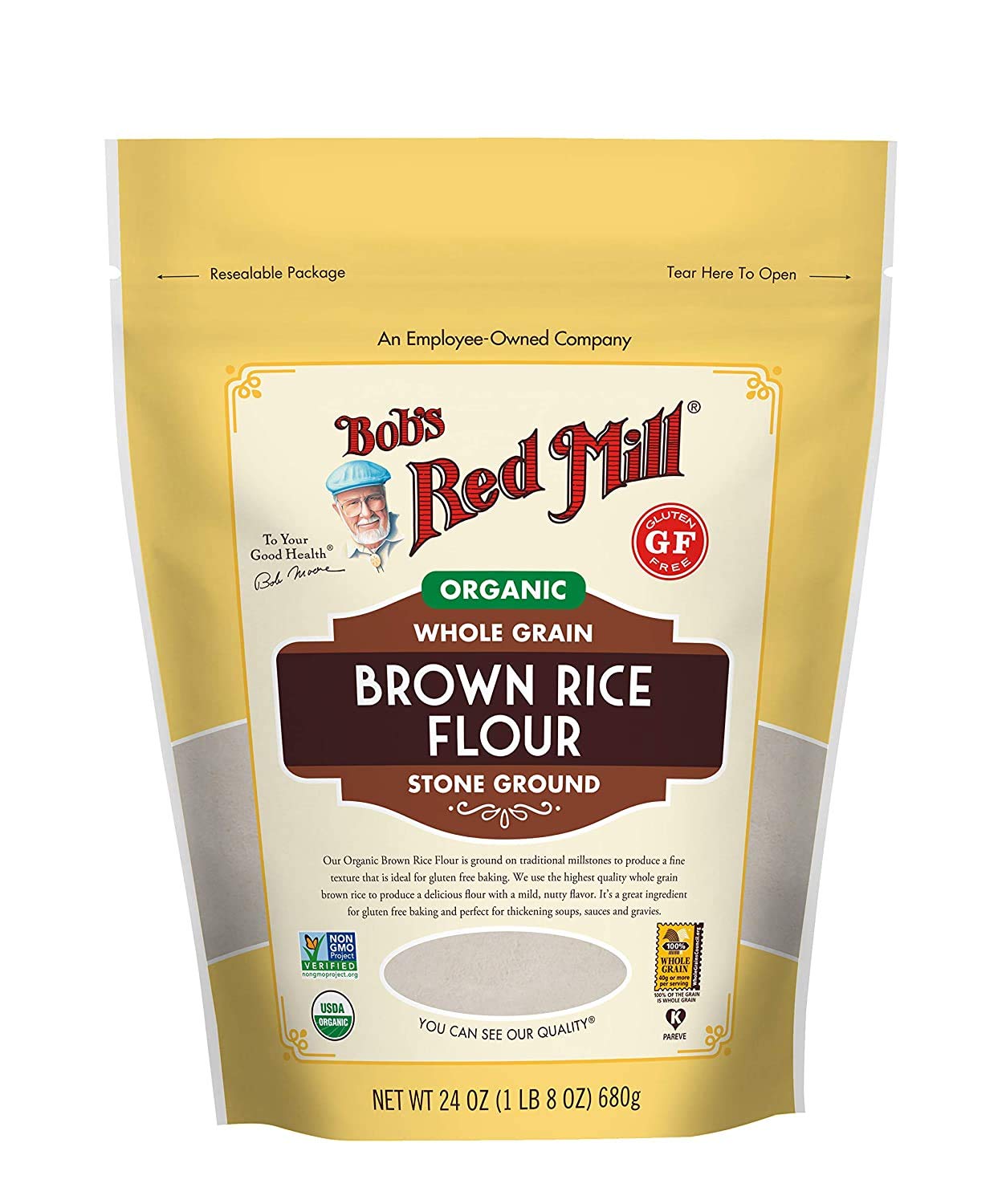 Bobs Red Mill Organic Brown Rice Flour, 24 Ounce, Pack of 2
