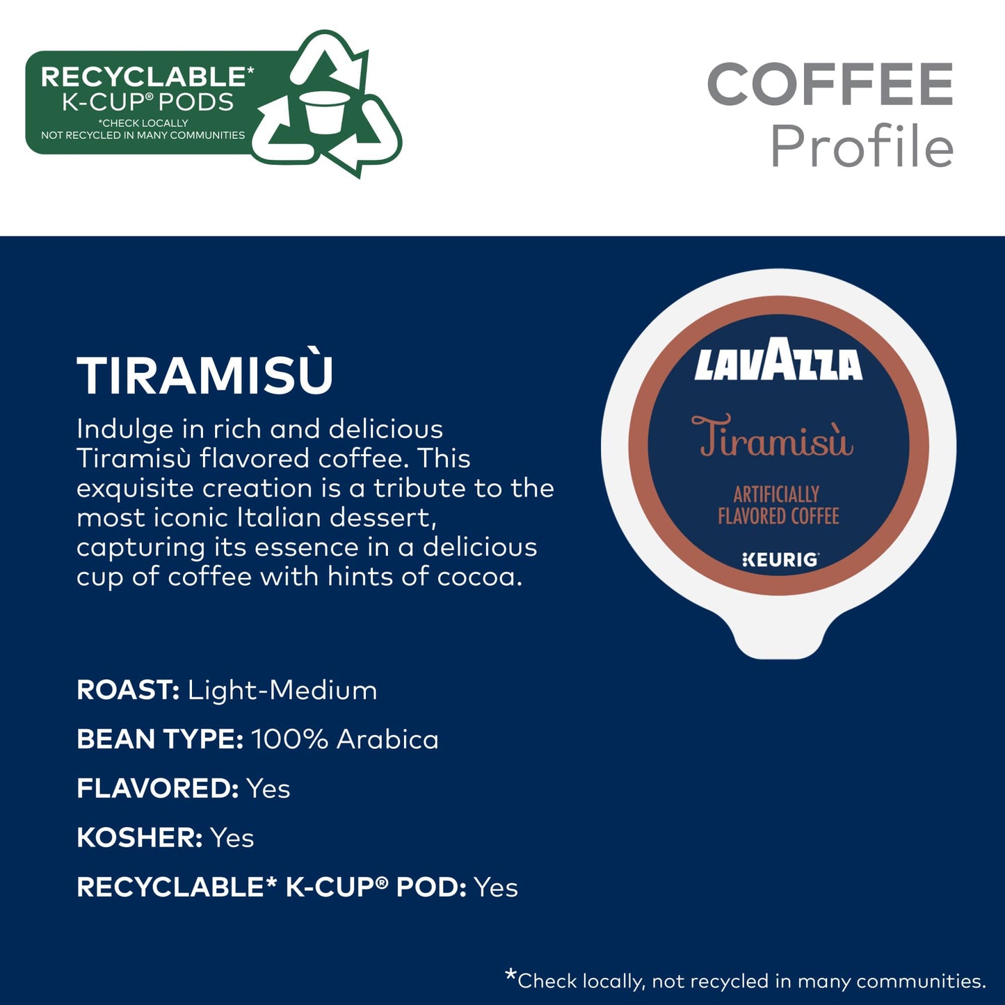 Lavazza Tiramis Coffee  Single Serve Keurig K-Cup Pods  Flavored Coffee  60-Count Box (6 Packs of 10)