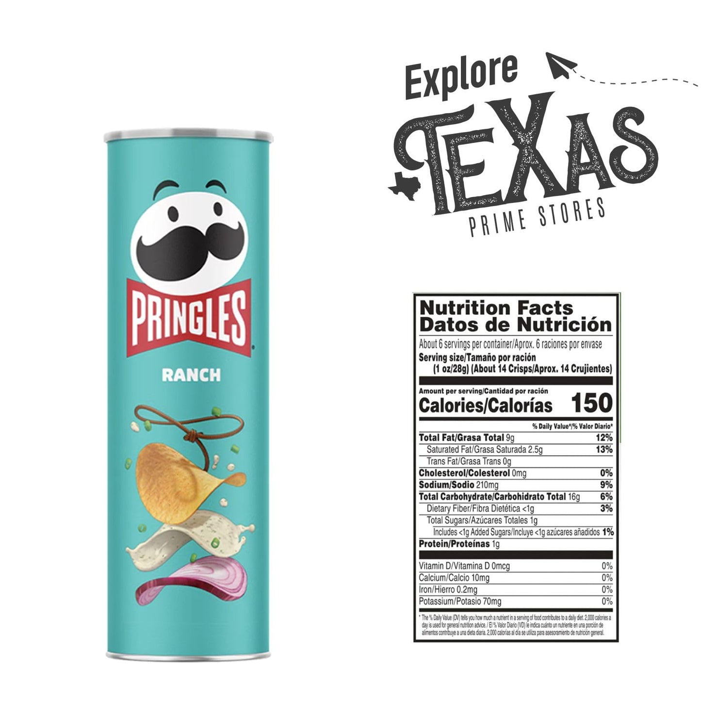 Pringles 12- Count Of Ranch Potato Crisps Chips, On-The-Go Lunch Snack 5.5 Oz Can + 1 Freebie By Unique Outlet