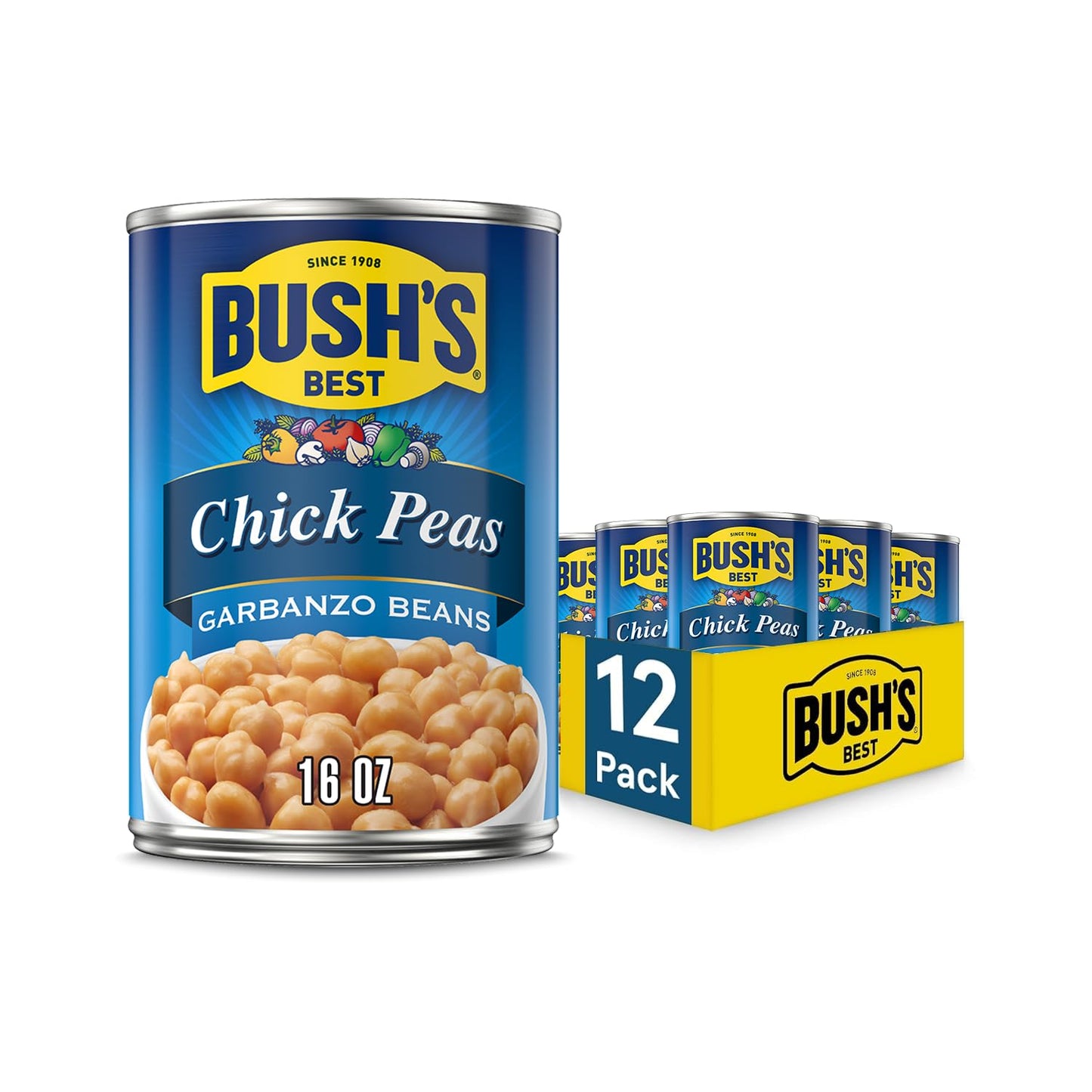 BUSH S BEST 16 oz Canned Garbanzo Beans (Chickpeas), Source of Plant Based Protein and Fiber, Vegetarian, Low Fat, Gluten Free,