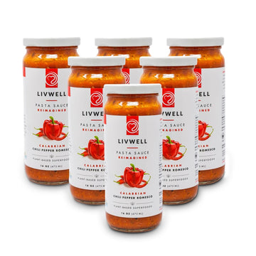 LIVWELL Calabrian Chili Peppers Pasta Sauce - Pack of 6 Plant Based Dairy Free Bell Pepper Vegan Sauce with Roasted Red Pepper, 