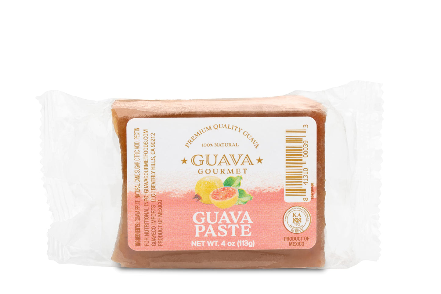 Guava Gourmet Guava Paste (4 Oz. Bar - 4 Pack), Fresh Guava Fruit Preserves, All- Natural, Non-Gmo, Vegan, Gluten And Cholestero