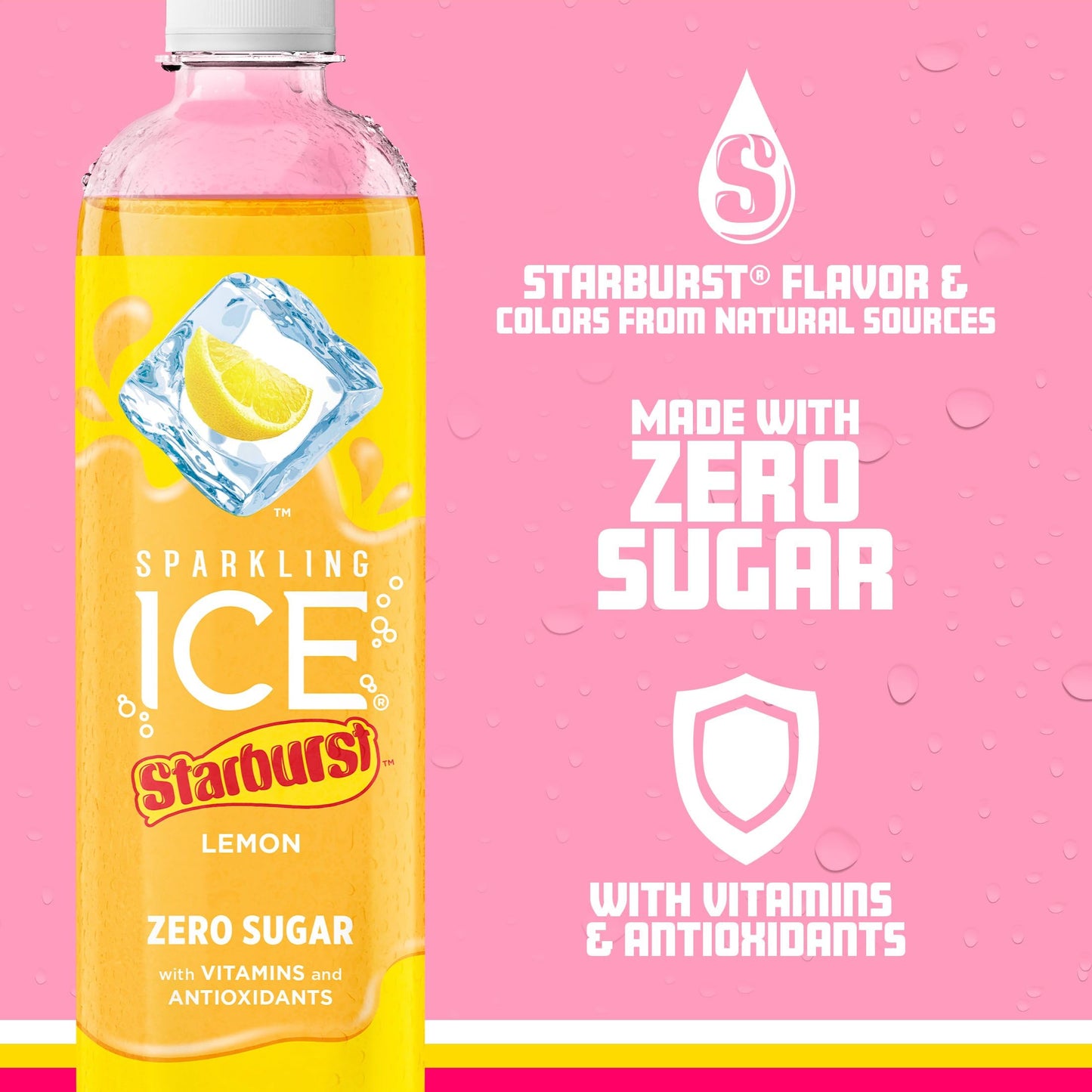 Sparkling Ice Starburst Lemon, Zero Sugar Flavored Sparkling Water, With Vitamins And Antioxidants, Low Calorie Beverage, 17 Fl Oz Bottles (Pack Of 12)