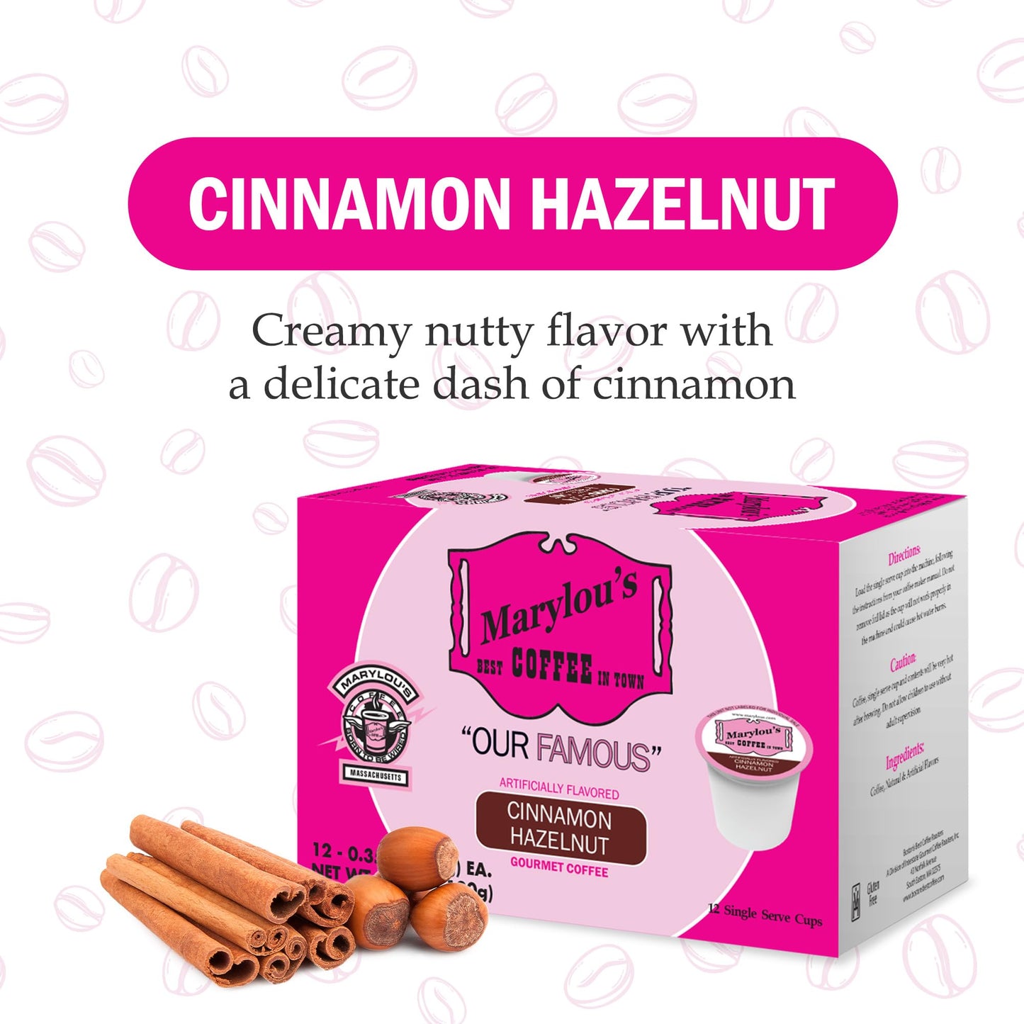 Marylous Coffee Cinnamon Hazelnut Flavored Coffee Pods, Compatible with Keurig, 12 Count