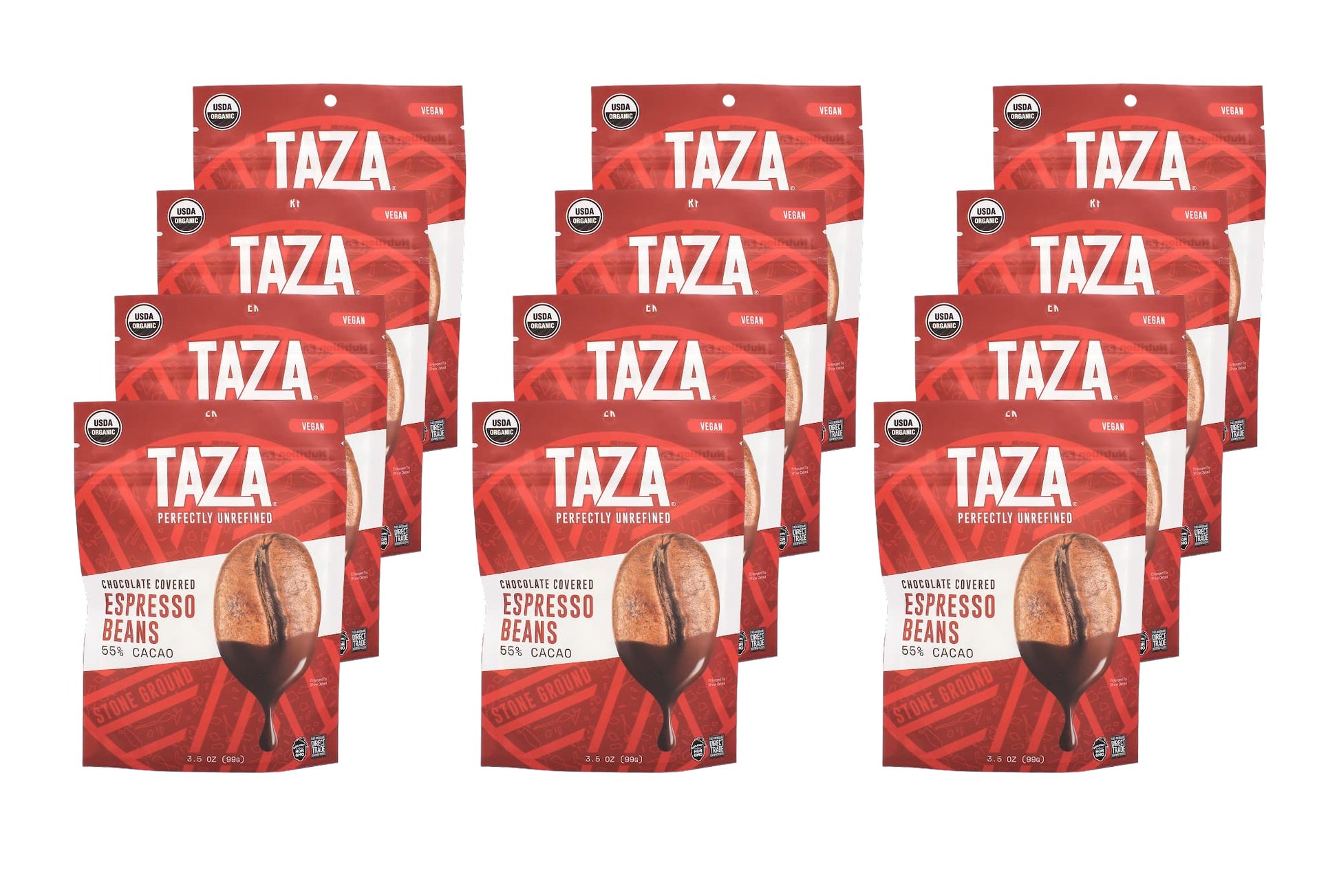 Taza Chocolate Organic Chocolate Covered Espresso Beans, 55% Dark, 3.5 Ounce (Pack of 12), Vegan, Chocolate Candy