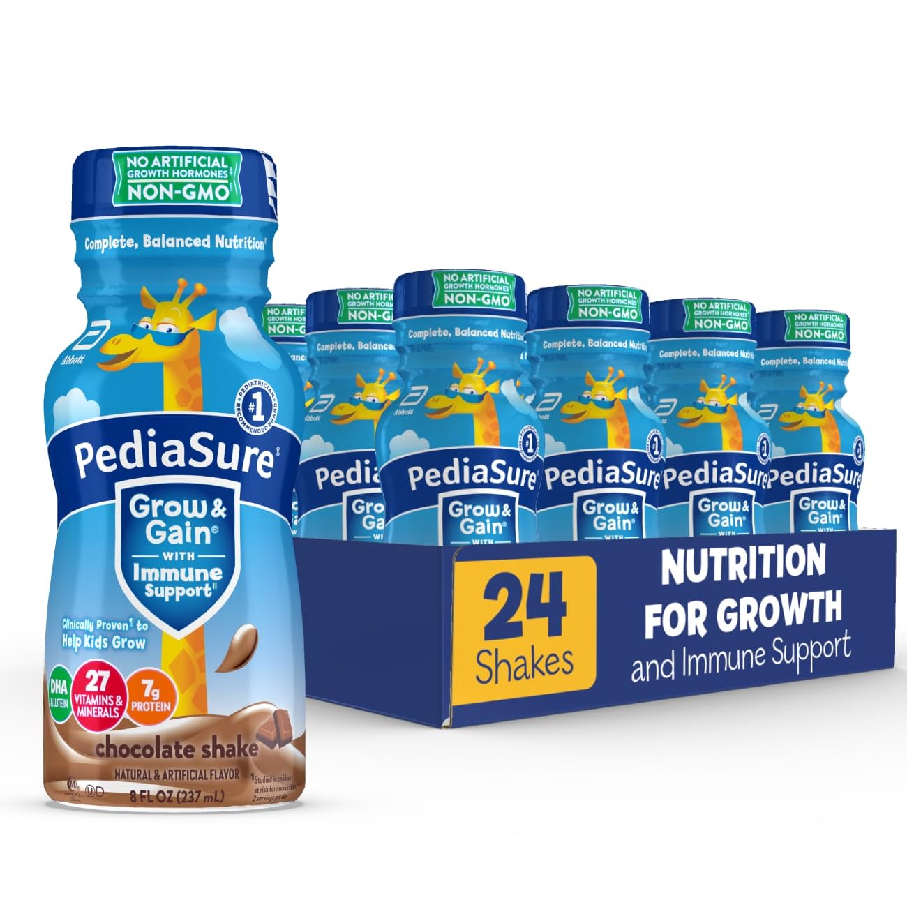 Pediasure Grow & Gain With Immune Support, Kids Protein Shake, Chocolate, 8-Fl-Oz Bottle, 24 Shakes