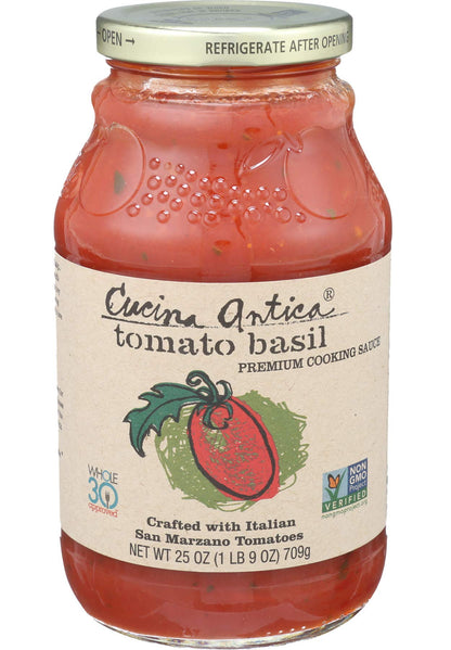 Cucina Antica - Tomato Basil Pasta Sauce - 25oz (Pack of 6) -Non GMO, Whole 30 Approved, Gluten Free