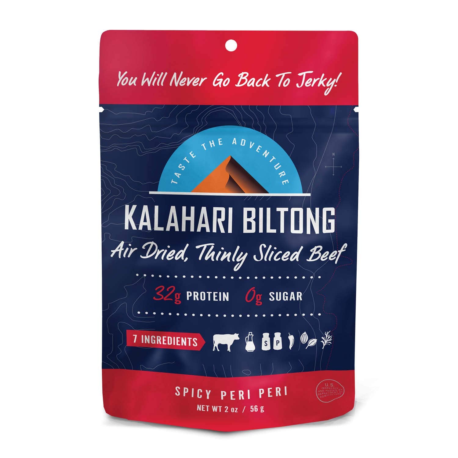 Spicy Peri Peri Kalahari Biltong, Air-Dried Thinly Sliced Beef, 2Oz (Pack Of 1), Sugar Free, Gluten Free, Keto & Paleo, High Pro