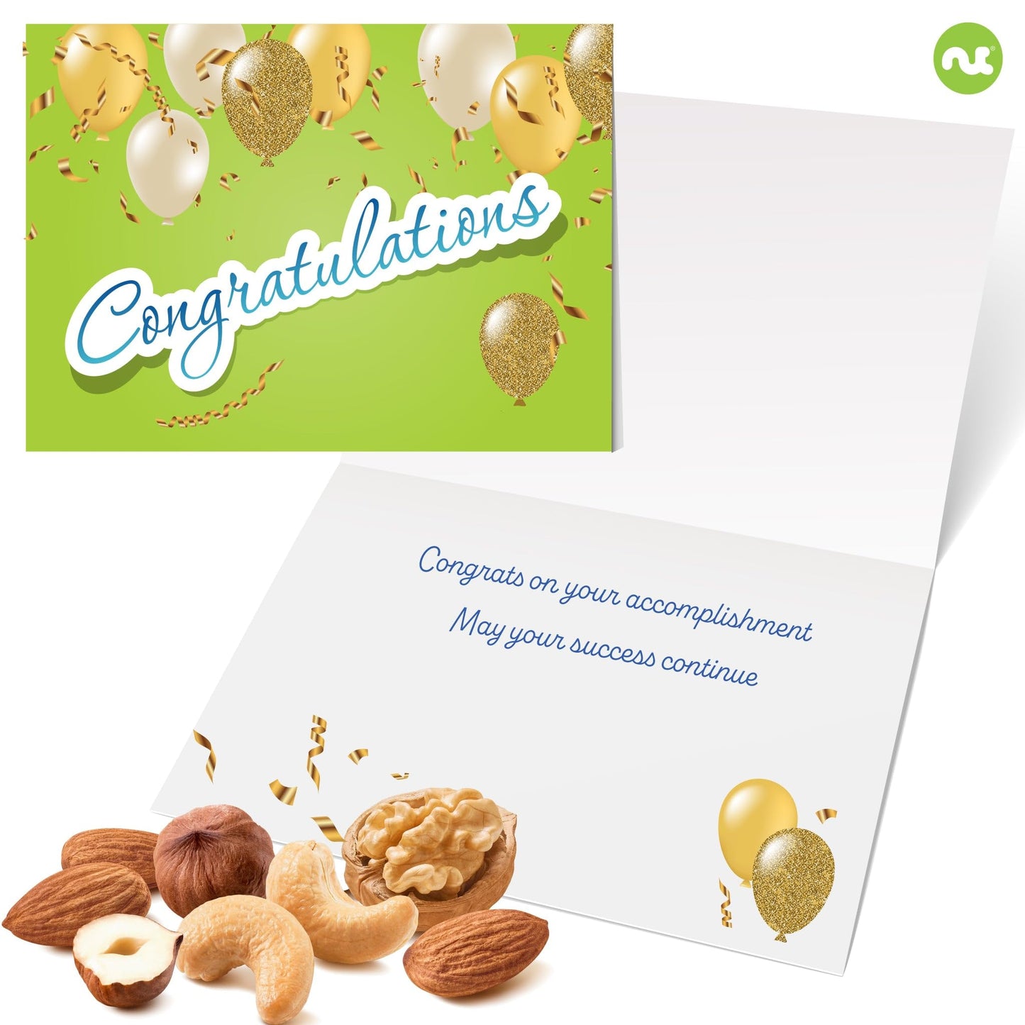 Nut Cravings Gourmet Collection - Congratulations Tower Gift Basket, Nuts & Dried Fruits With Congrats Ribbon + Greeting Card (1